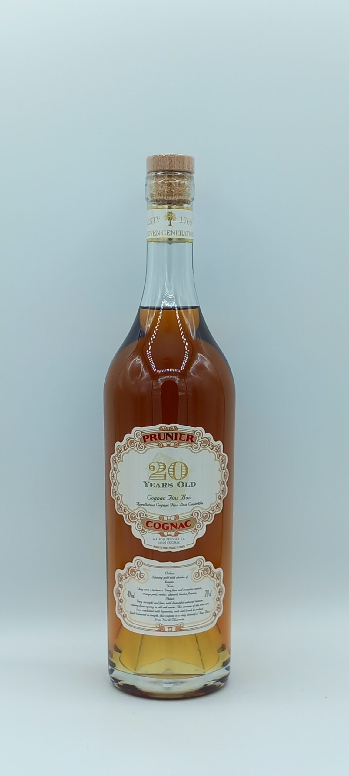 COGNAC FINS BOIS MAISON JEAN PRUNIER 20 ANS D’AGE